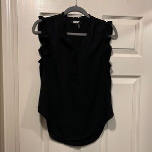 DKNY Black Ruffled Mandarin Collar Blouse